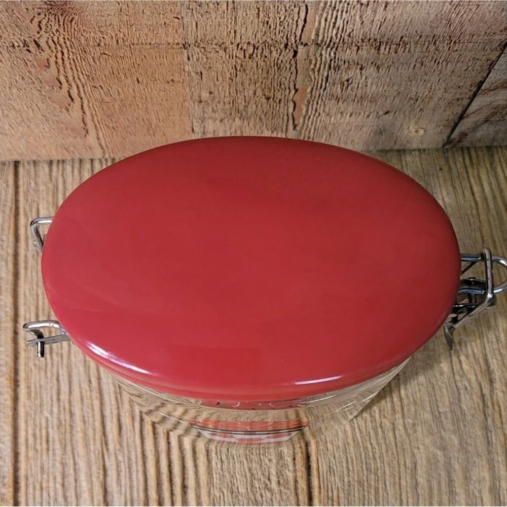 Canning Glass Jar Flip Red Ceramic Top Wire Clasp Vintage 6.5 Inches Tall Gift